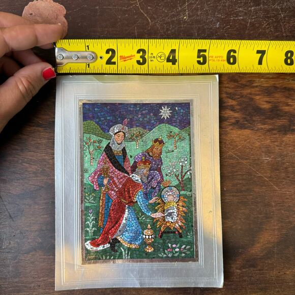 Vintage Jandro Metallic Foil Mosaic Textured Print Jesus Three Kings Nativity - Picture 4 of 7